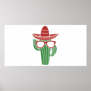 Affiche mascotte cool cactus avec sombrero casquette et lu