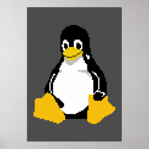 Affiche Mascotte Linux   Linux Penguin   Tux En Art Pixel