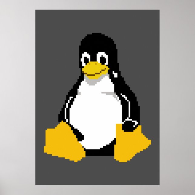 Affiche Mascotte Linux | Linux Penguin | Tux En Art Pixel (Devant)