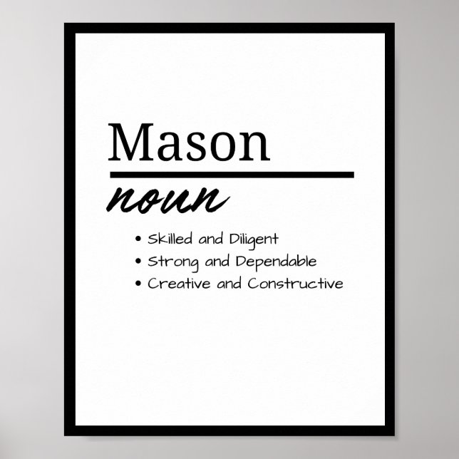 Affiche Mason, Garçon Nom Personnalisé Définition (Devant)