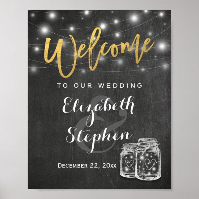 Affiche Mason Jar String Lights Mariage Accueil Réception (Devant)