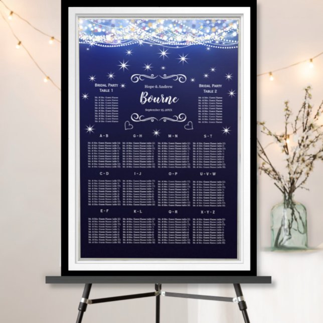 Affiche Mason Jar Under the Stars Mariage Seating Chart (To see frame pricing, please enter your frame and mat options.)