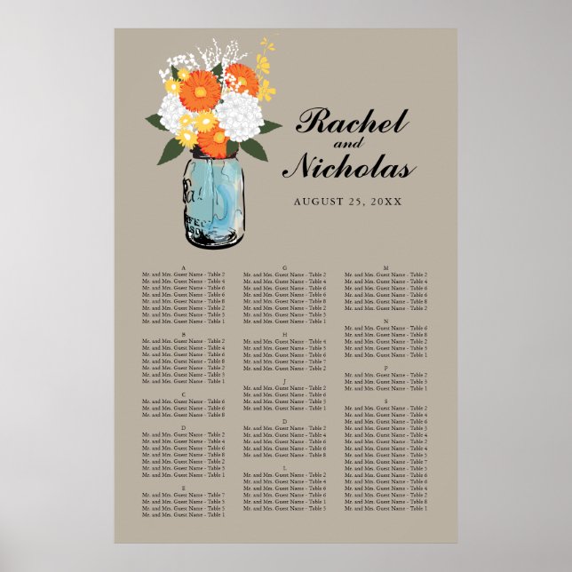 Affiche Mason Jar White Daisies 24 x 36 Seating Chart (Devant)