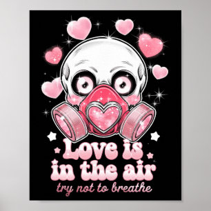 Affiche Masque à gaz crâne de la Saint-Valentin Kawaii Amo