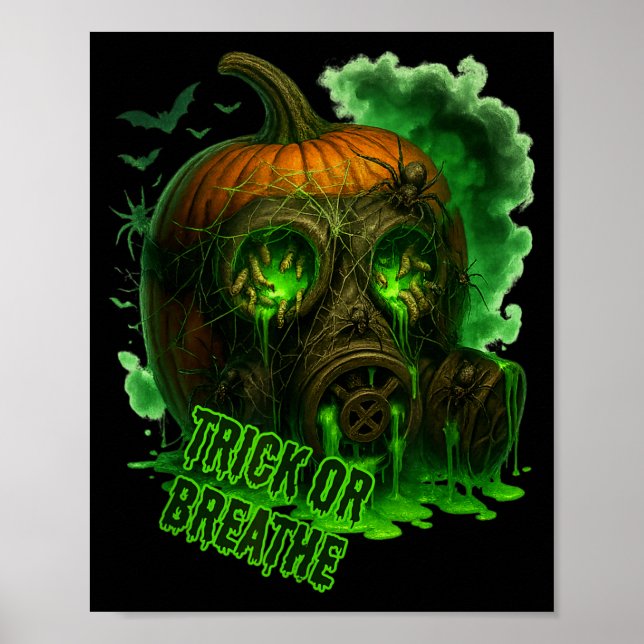 Affiche Masque à gaz de citrouille toxique d'Halloween eff (Devant)