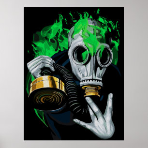 Affiche Masque à gaz toxique : Flammes néon