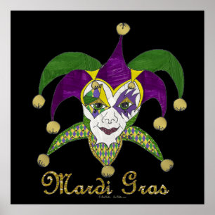 Affiche Masque coloré Mardi Gras Jesters