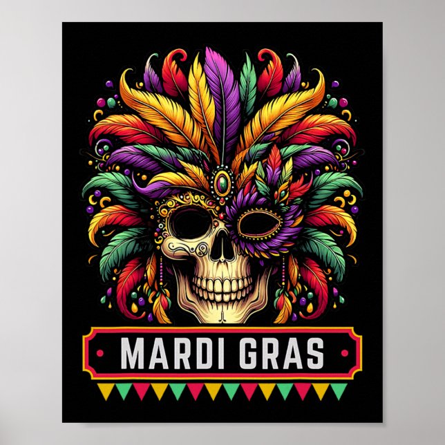 Affiche Masque crâne Mardi Gras 2025 Fête du Carnaval Homm (Devant)