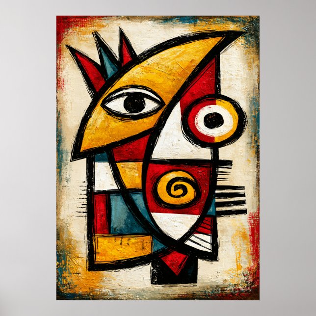 Affiche Masque Cubiste Primitive Géométrique Abstraite Gra (Devant)
