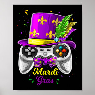Affiche Masque de bouffon de manette de jeu vidéo Mardi Gr
