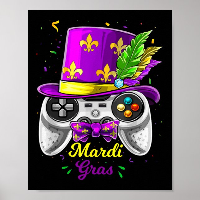 Affiche Masque de bouffon de manette de jeu vidéo Mardi Gr (Devant)