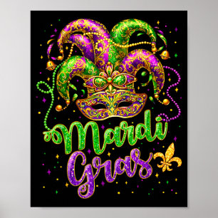 Affiche Masque de bouffon Mardi gras chapeau de fête de ca