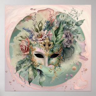 Affiche Masque de carnaval vénitien rose Abstrait