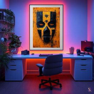 Affiche Masque de Guerrier Ancien – Tribal Mésoaméricain
