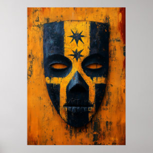 Affiche Masque de Guerrier Ancien – Tribal Mésoaméricain