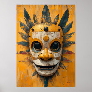 Affiche Masque de Guerrier Solaire – Symbole Rituel Mésoam