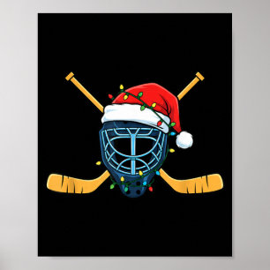 Affiche Masque de hockey avec chapeau de Père Noël lumière