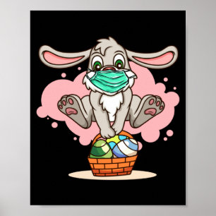 Affiche Masque de lapin avec panier d'œufs de Pâques pour