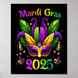 Affiche Masque de Mardi Gras 2025 Plumes Costume de Famill