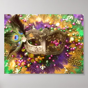 AFFICHE MASQUE DE MARDI GRAS D'ARC-EN-CIEL