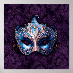 Affiche Masque de masquerade bleu élégant