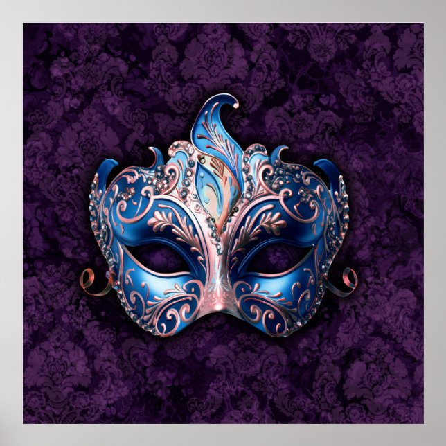 Affiche Masque de masquerade bleu élégant (Devant)
