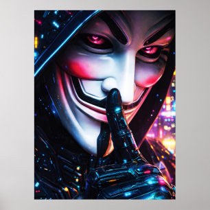 Affiche Masque de pirate informatique Cyberpunk Shush Neon
