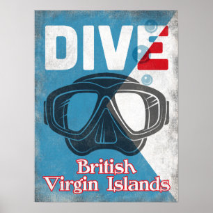 Affiche Masque de plongée Vintage des îles Vierges britann