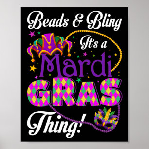 Affiche Masque de plumes et de perles Mardi Gras et Bling