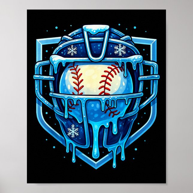 Affiche Masque de receveur de baseball à gouttes de Noël C (Devant)