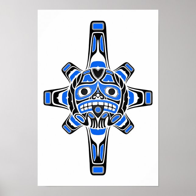 Affiche Masque de soleil bleu et noir haïda en blanc (Devant)