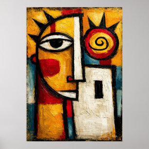 Affiche Masque de soleil cubiste primitif géométrique abst