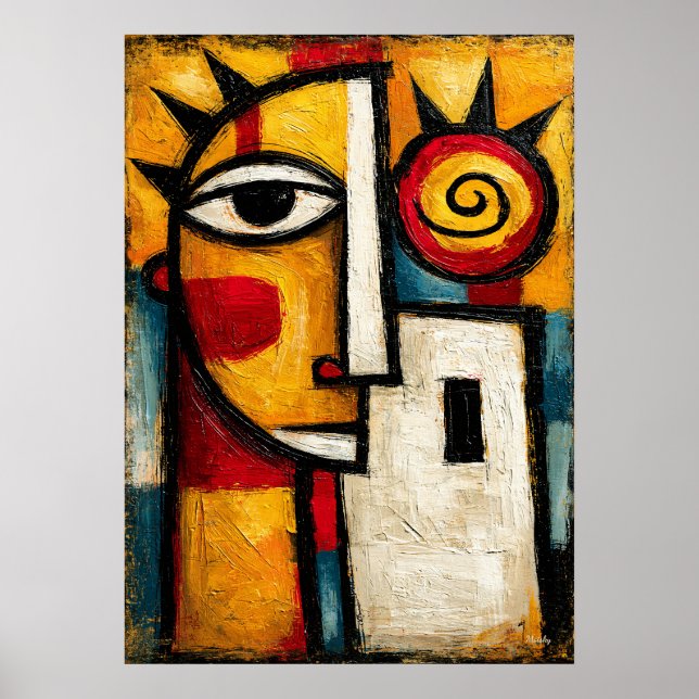 Affiche Masque de soleil cubiste primitif géométrique abst (Devant)