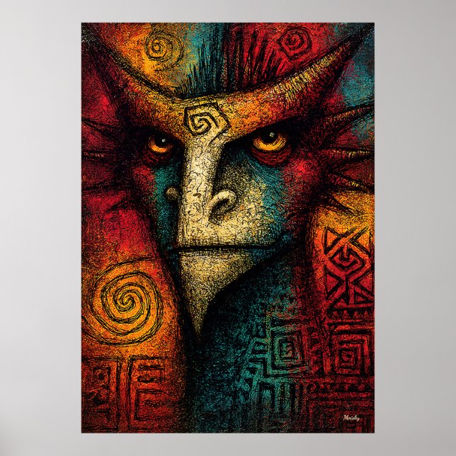 Affiche Masque Esprit Primal Abstrait – Tribal expressionn (Devant)
