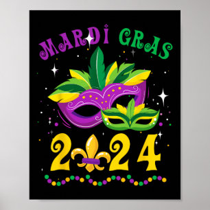 Affiche Masque Mardi Gras 2024 Fleur De Lys Perles Nola Ca