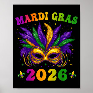 Affiche Masque Mardi Gras 2026 HUGvyn Perles Colorées Nouv