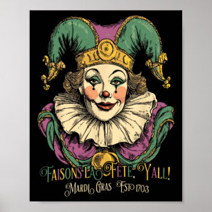 Affiche Masque Mardi Vêtements Costumes Vintage Mardi Gras