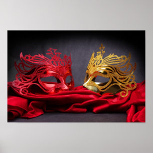 Affiche Masque masqué masqué décoré sur velours rouge