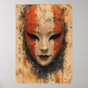 Affiche Masque Noh Mystique – Élégance Théâtrale Japonaise