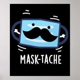 Affiche Masque Tache Funny Masque Mustache Pun Dark BG