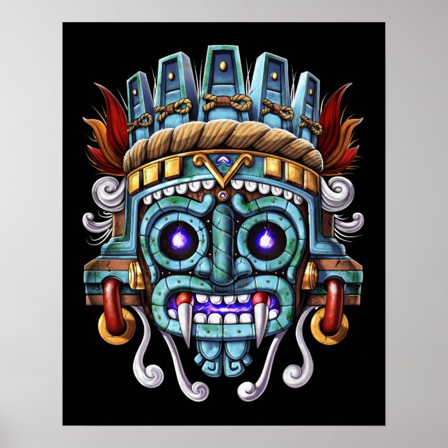 Affiche Masque Tlaloc de Dieu Aztèque (Devant)