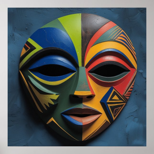Affiche Masque tribal africain Cubisme Abstrait  (Devant)