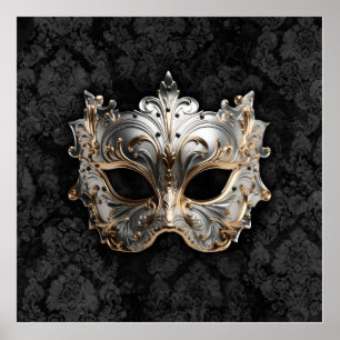 Affiche Masque Vénitien en filigrane d'or et d'argent