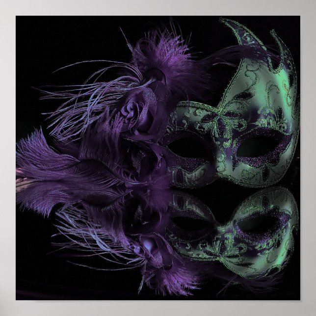 Affiche Masque vert et violet magnifique Mardi Gras (Devant)