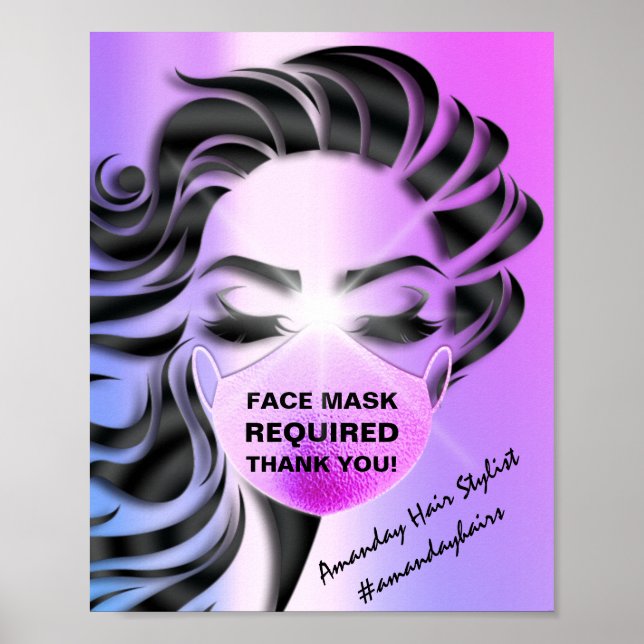 Affiche Masque Visage Couverture Requise Covid Coiffeur Ro (Devant)