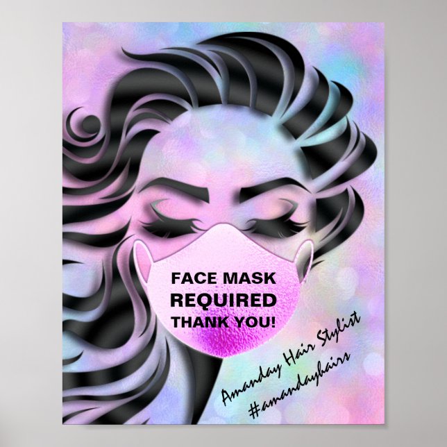 Affiche Masque Visage Couverture Requise Covid Holographe  (Devant)