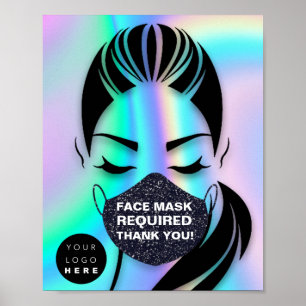 Affiche Masque Visage Couvrant Logo Requis Holographique