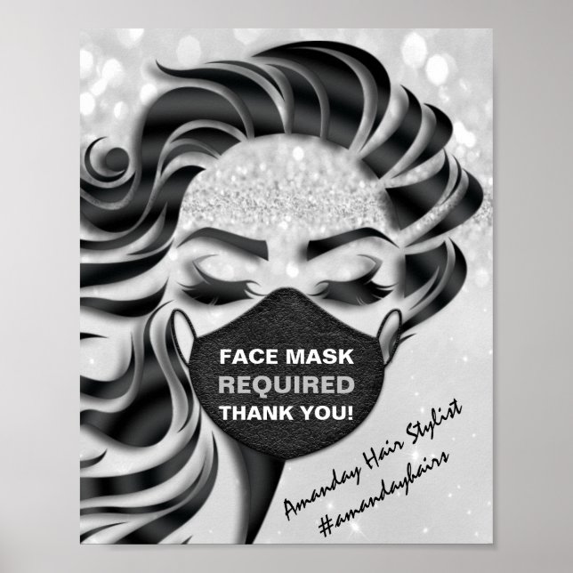 Affiche Masque Visage Requis Vidéo Eyelash Gris Argent Mer (Devant)