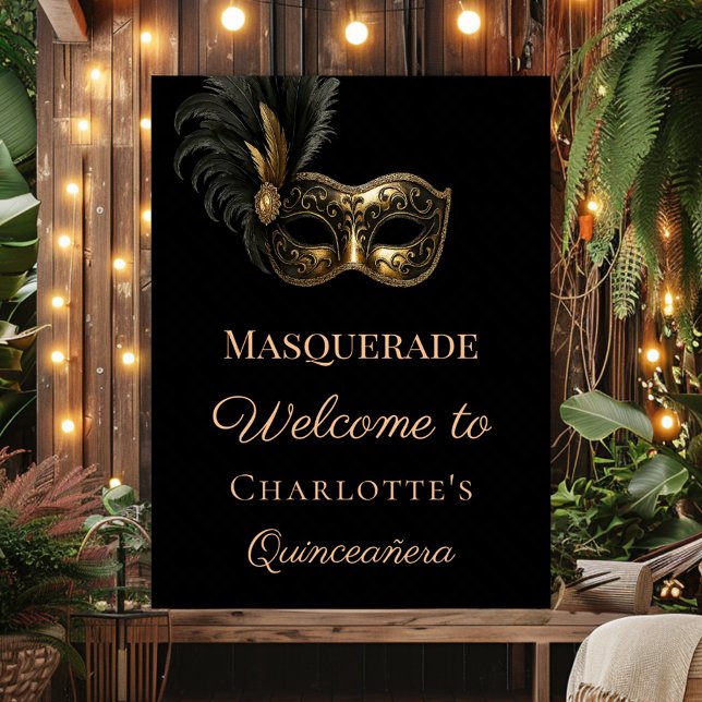 Affiche Masquerade black gold Quinceanera welcome (Créateur téléchargé)