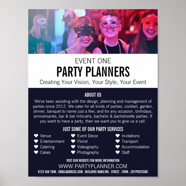 Affiche Masquerade Party, Party Event Planner Publicité (Devant)